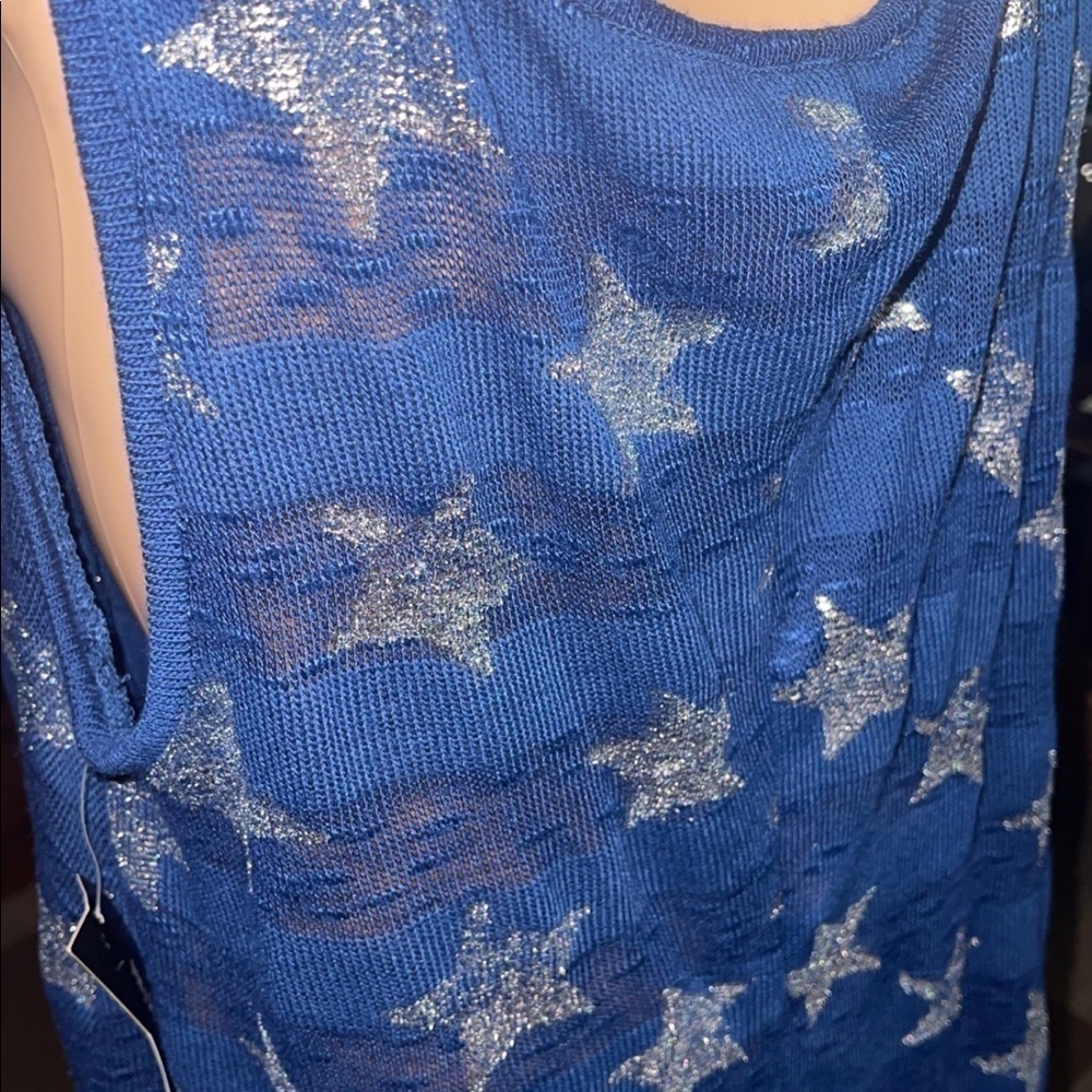 💙 Style & Co Star Print Tank Top XL NWT Blue Sleeveless Casual Top - Picture 3 of 4